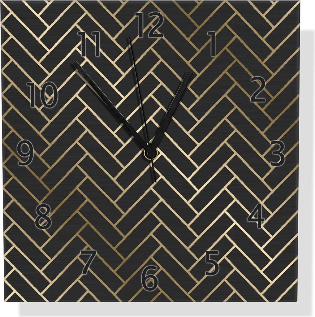 Wallario Design Wanduhr Elegantes Fischgrätmuster aus Aluverbund, Größe 30 x 30 cm