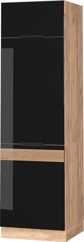 Kühlumbauschrank Vicco Fame-Line Schwarz Eiche hochglanz 60 cm, Model 39931