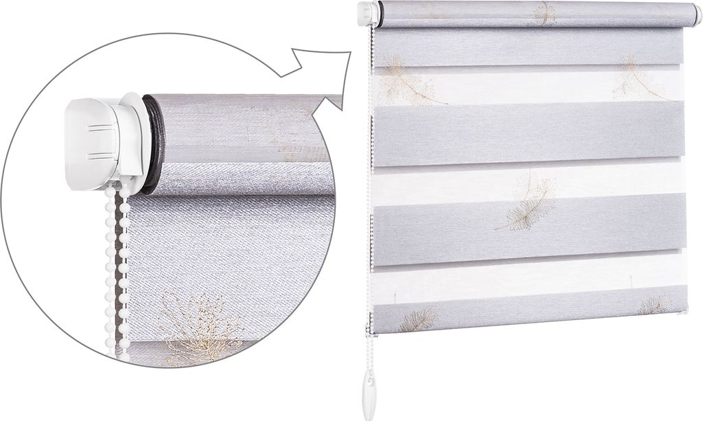 DOPPELROLLO mit Pailletten und Glanzfaser Feder Grau Gold Glanzfaser BH2611 (115x200cm)