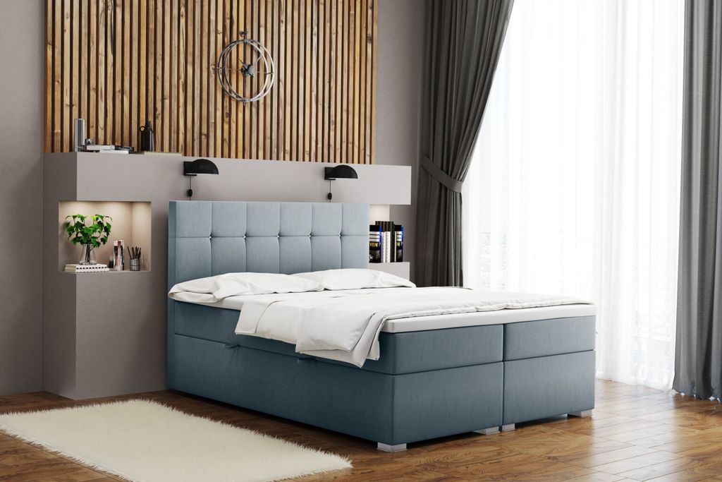 Kaiser Möbel Boxspringbett mit matratze und bettkasten, Schlafbett LINDT stoff Velvet Hellgrau 180x200 cm