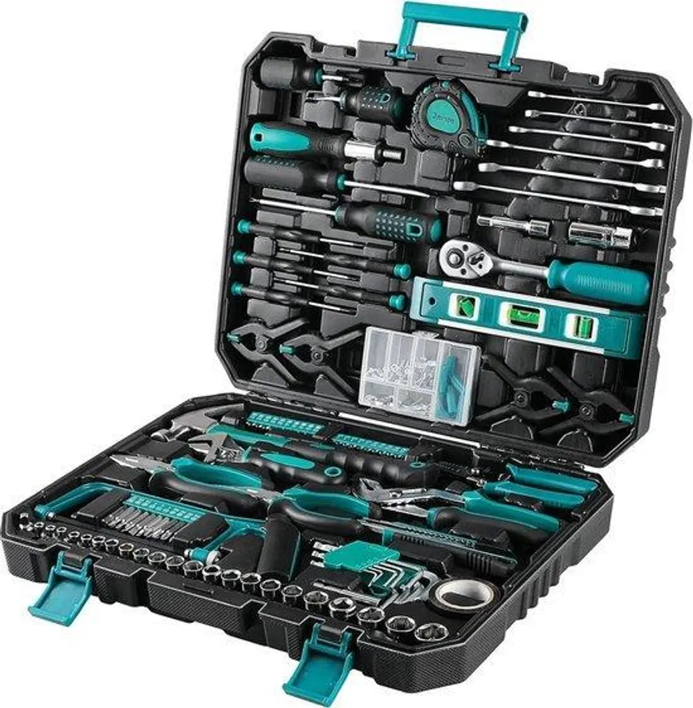 Kit outils 198 pièces noir et vert avec cliquets pour tout réparer seul