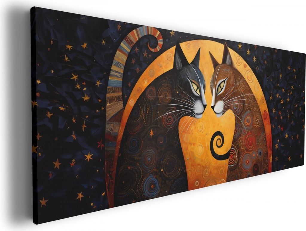 Wallario Premium Leinwandbild Katzen im Mondlicht in Größe 50 x 125 cm