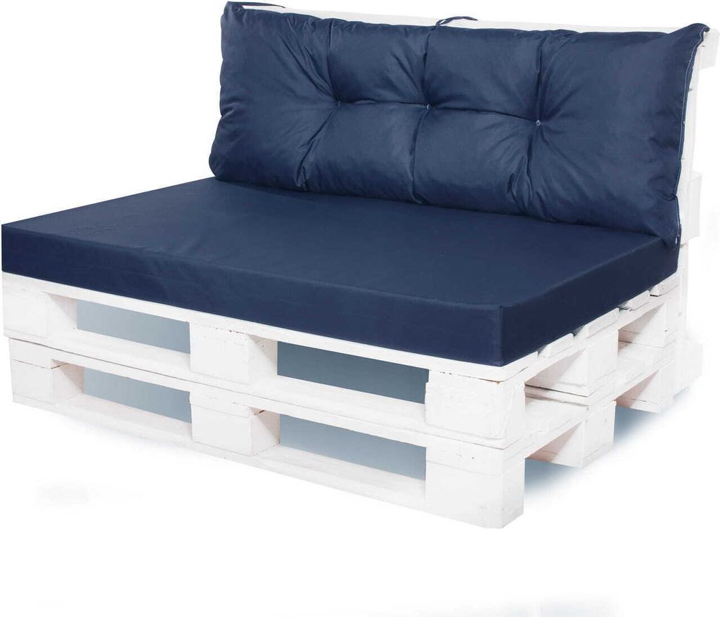 Palettenkissen Set Dunkelblau – Sitzkissen 120×60 cm & Rückenlehne 120×50 cm für Palettensofa, Terrasse und Gartenlounge