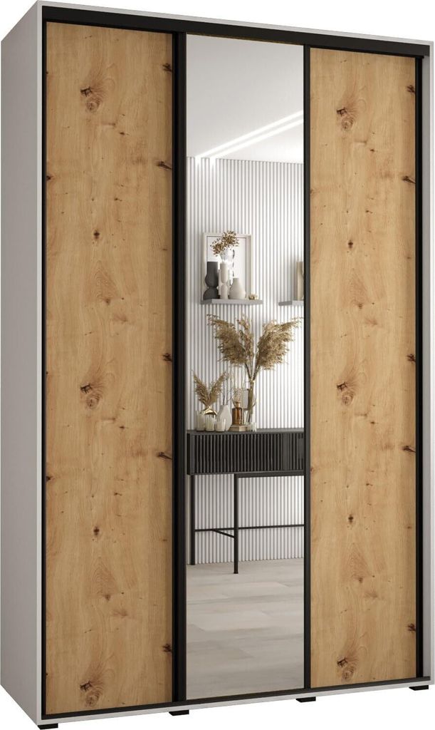 MEBLE KRYSPOL Davos 3 Schrank, drei Türen - 235,2x160x45 cm - Weiß Artisan Schwarz