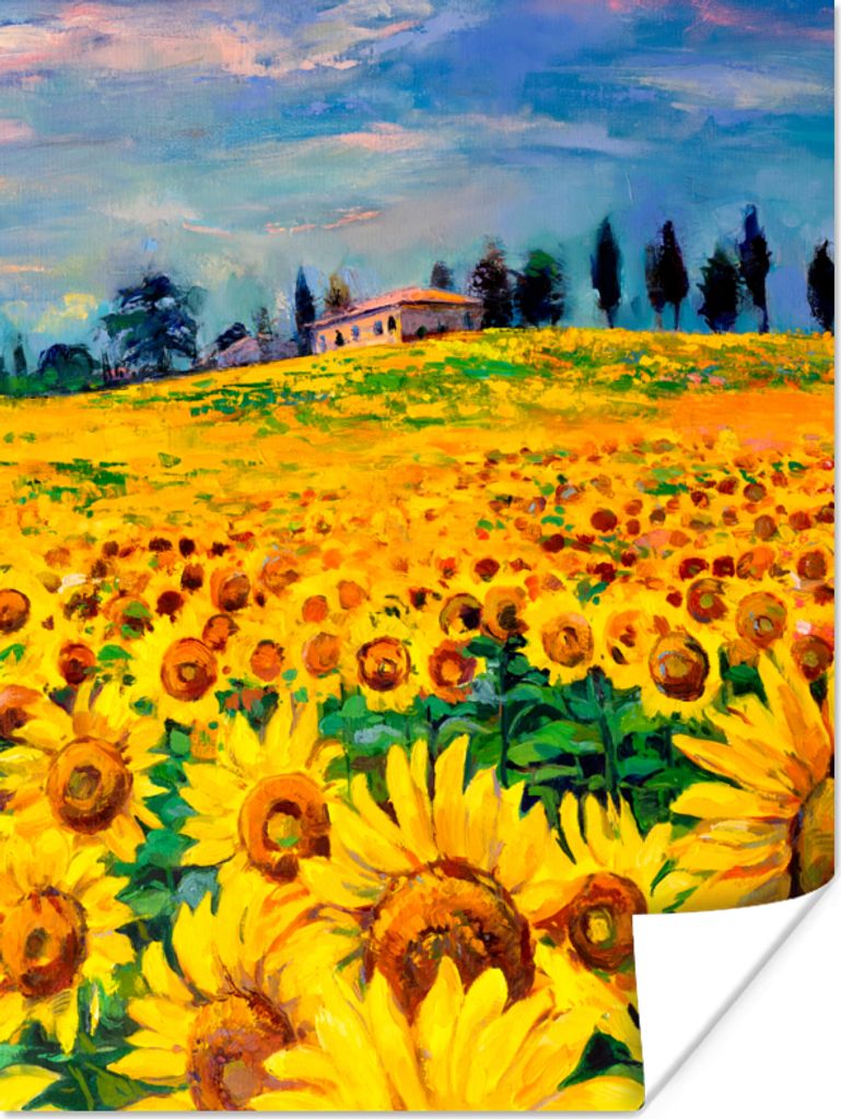 MuchoWow Poster Ölfarbe - Gemälde - Blumen - Sonnenblume 120x160 cm - Wandbilder