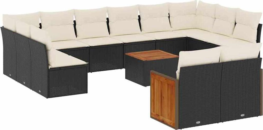 vidaXL 13-tlg. Garten-Sofagarnitur mit Kissen Schwarz Poly Rattan