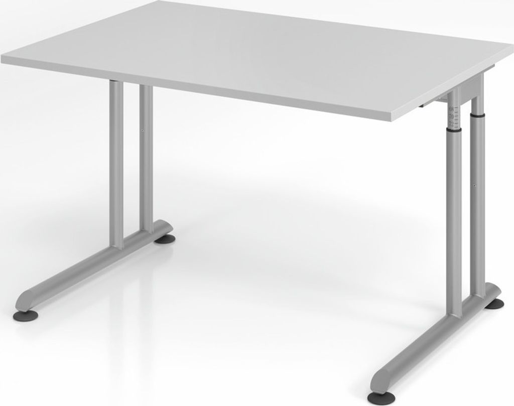 Schreibtisch Nilo | Grau | Silber Gestell | BxT 120x80cm | Arbeitshöhe 68-82cm | höhenjustierbar, 1cm Raster | C-Fuß-Gestell | Rechteckform