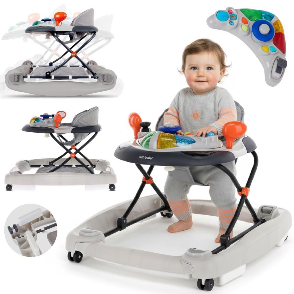 Sun Baby Lauflernhilfe Lauflernwagen mit Lenker Gehfrei Baby ab 6 Monaten BabyWalker Grau