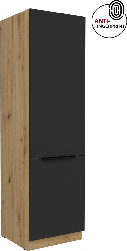 Küchen Hochschrank 60 cm Küche ARIA Schwarz ultra matt + Eiche Artisan matt, hochwertige Fronten mit Anti Fingerprint Beschichtung, Soft-Close K...