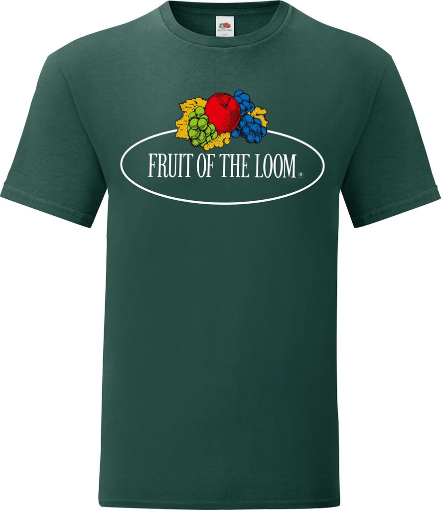 Fruit of the Loom Iconic 150 T-Shirt mit Vintage-Logo auf der Brust Farbe: waldgrün - Vintage-Logo groß Größe: M