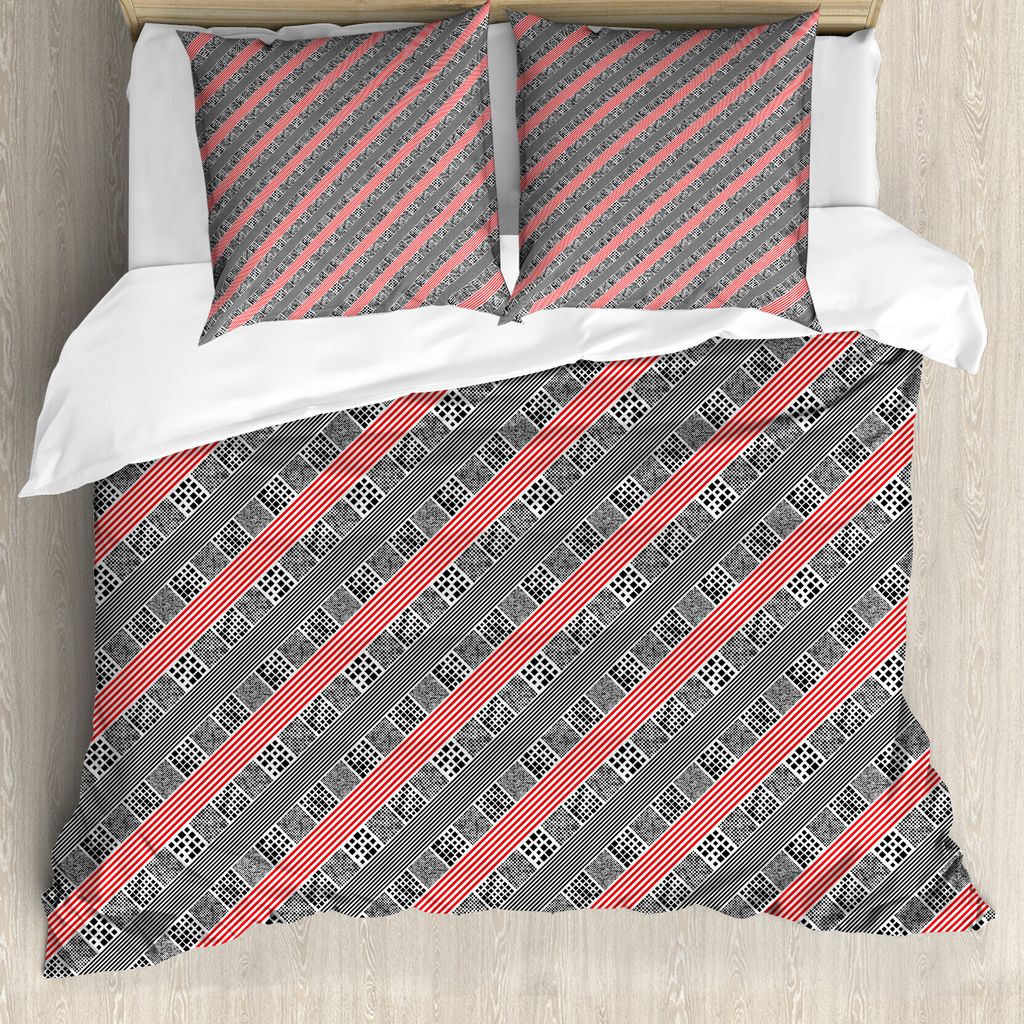 ABAKUHAUS Abstrakt Bettbezug Set für Einzelbetten, Moderne diagonale Streifen, Milbensicher Allergiker geeignet mit Kissenbezug, 155 cm x 220 cm -...