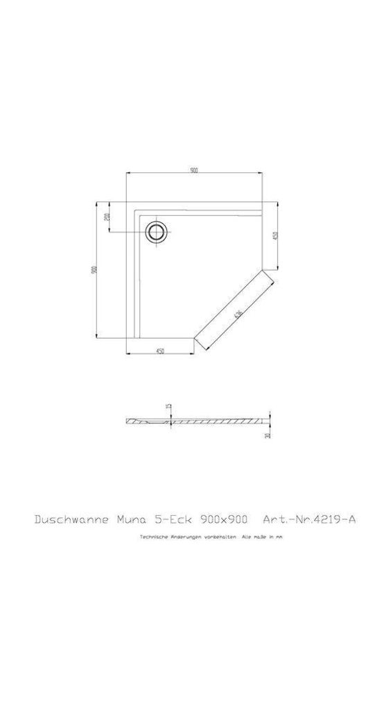 Fnfeck-Duschwanne Muna ultraflach 900 x 900 x 30 mm wei Produktbild 