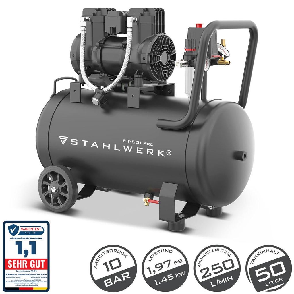 STAHLWERK Kompressor 10 bar 50 L 1,97 PS 1,45 kW 250 l/min Produktbild 