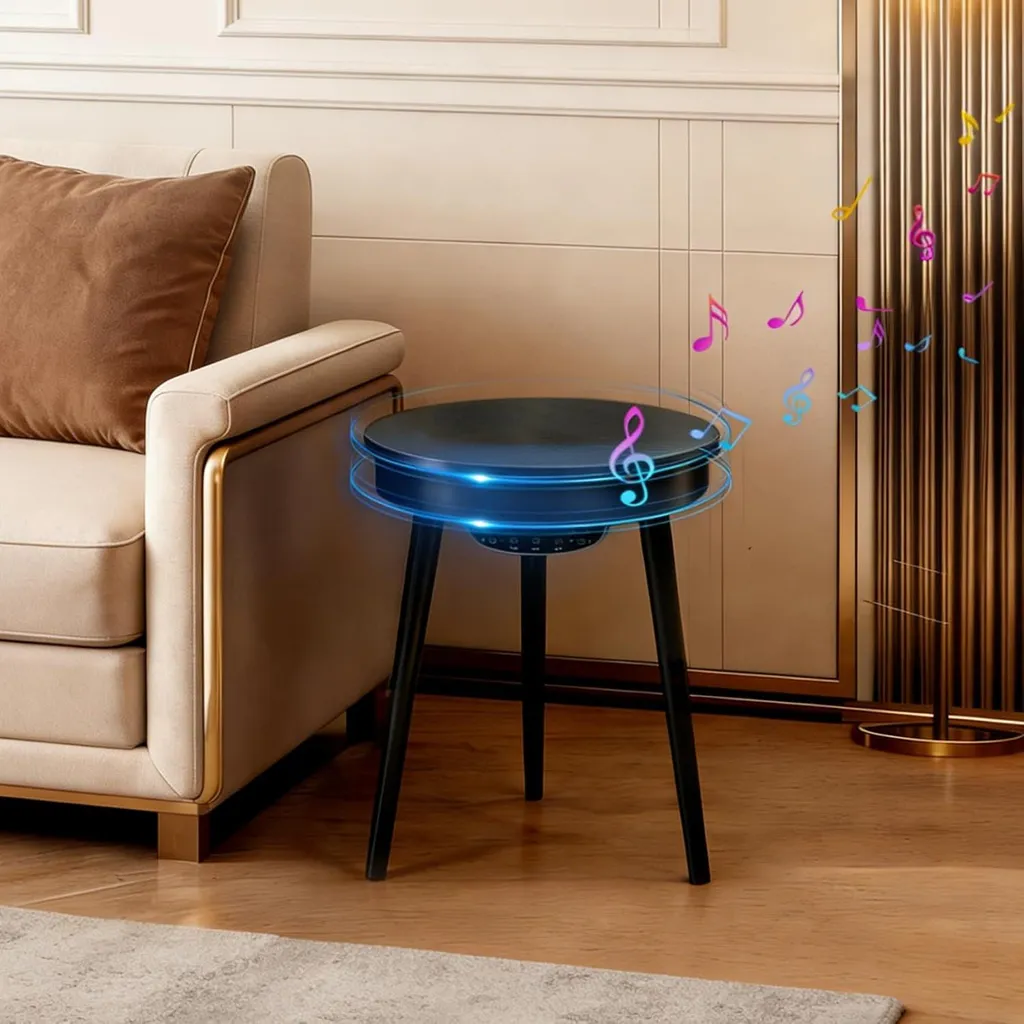 Table Basse Enceinte Bluetooth FATIVO 40cm pour Salon et Fête Noir