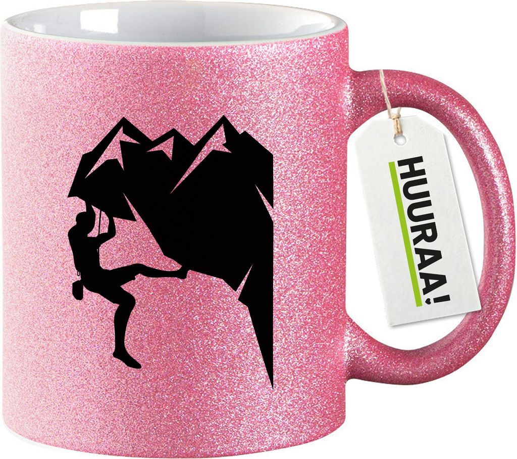 Huuraa Glitzertasse Klettern Silhouette 330ml Pink Keramik Kaffeebecher Geschenkidee