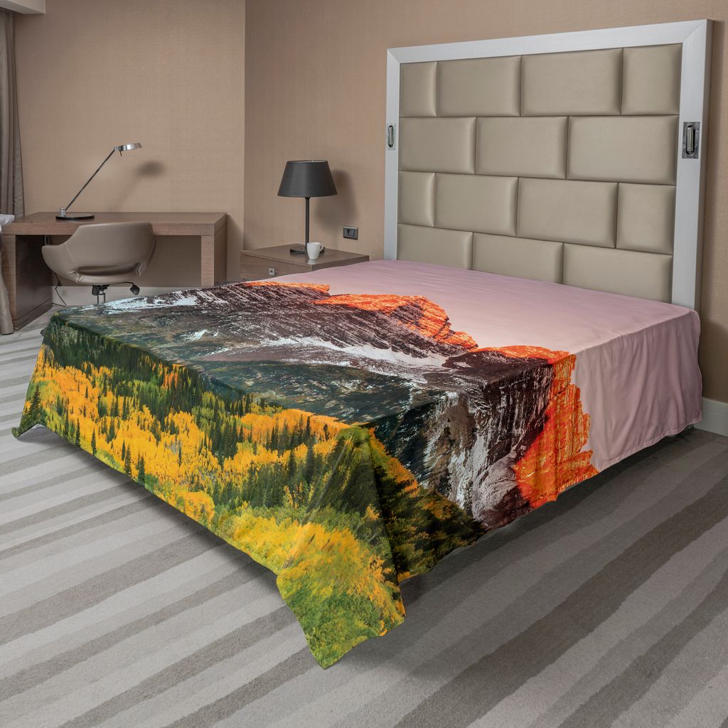 ABAKUHAUS Berg Bettlaken, Szenische Westliche Amerikanische Berge Auf Tal Mit Schnee Bei Sonnenuntergang Landschaft, weiches bequemes oberes Bettla...