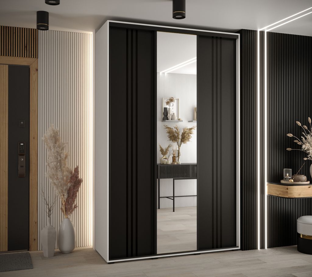 Kleiderschrank YVONA 7 - 160/45 cm, weiß/schwarz/schwarz