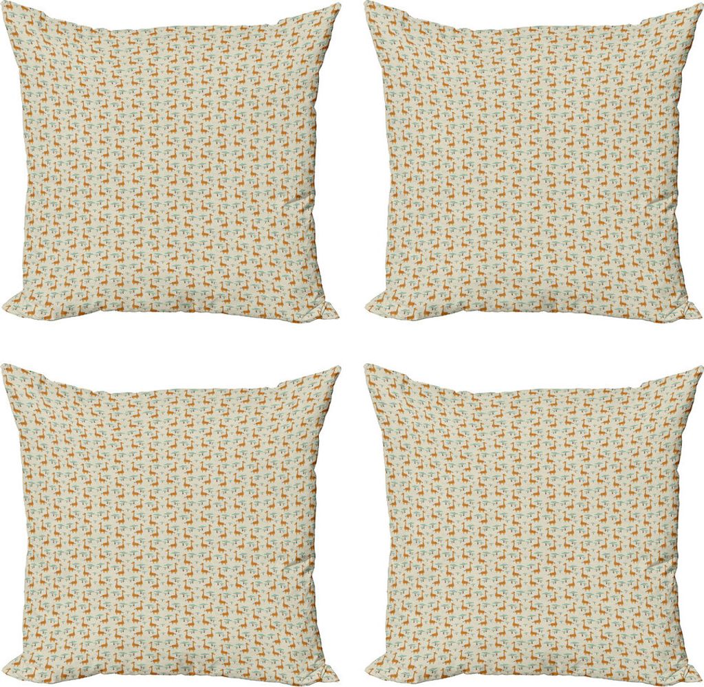 ABAKUHAUS Giraffe Kissenbezug Set (4 Stück), Grunge-Dschungel-Safari, Moderner Doppelseitiger Digitaldruck, 45 cm x 45 cm, Mehrfarbig