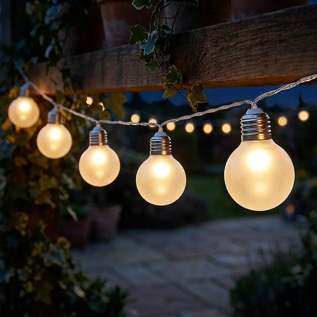 Lichterkette mit 8 LED Glühbirnen für Außen und Innen batteriebetrieben - 110 cm - Garten Dekobeleuchtung mit transparenten Lampen