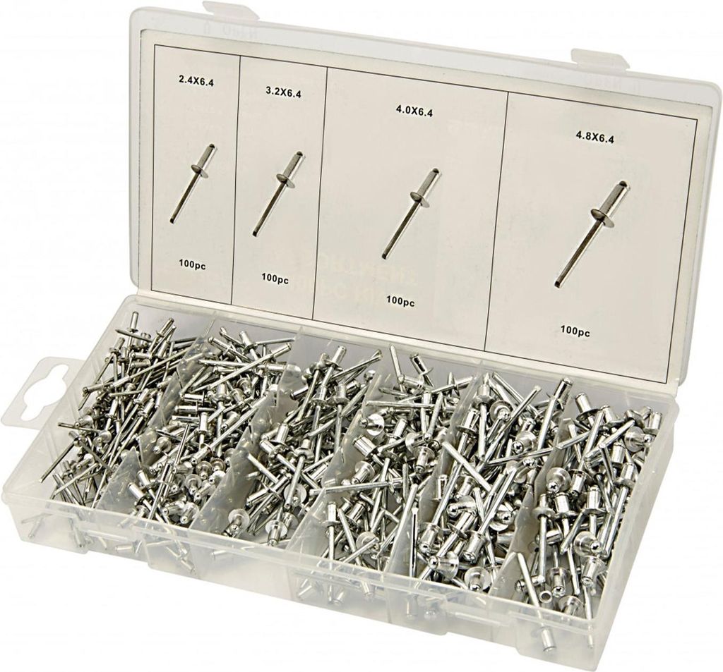 Popnietensortiment 400 tlg. 6,4mm Popnieten Blindnieten Nieten 4 Maße je 100Stk