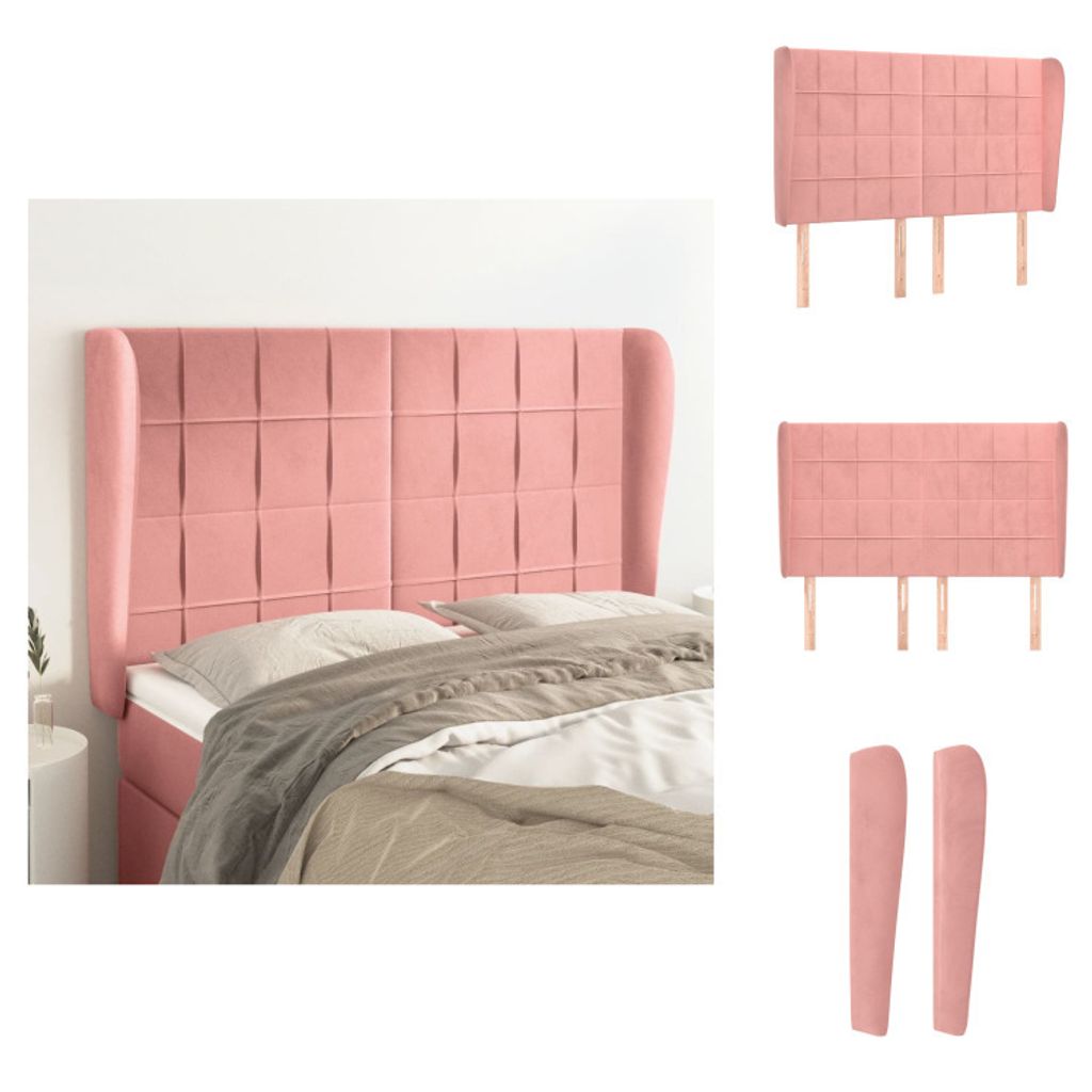 vidaXL Kopfteil mit Ohren Rosa 147x23x118/128 cm Samt - Kopf- & Fußenden