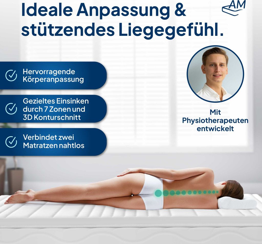 AM Qualitätsmatratzen | 3D Deluxe 7-Zonen Kaltschaum-Topper Produktbild 