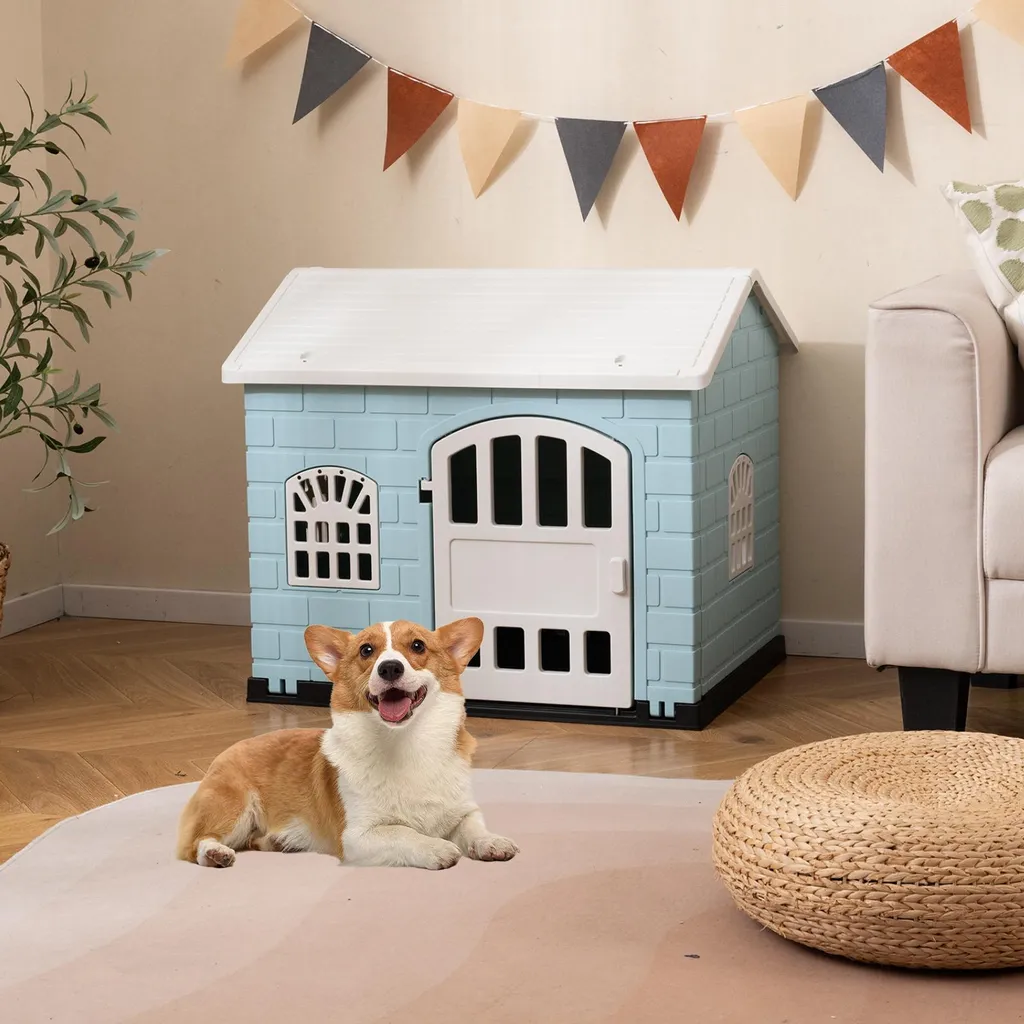 Offerta Cuccia Cani COSTWAY 75cm | Casetta Esterno Plastica Blu - 2