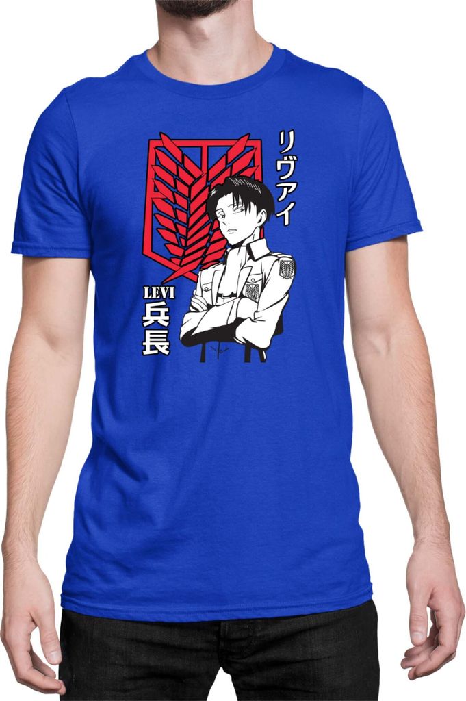 Herren T-Shirt Japan Anime Manga Attack Anime On Titan Levi Ackerman 06 Ackerman Picture Pose, Man S / Blau
