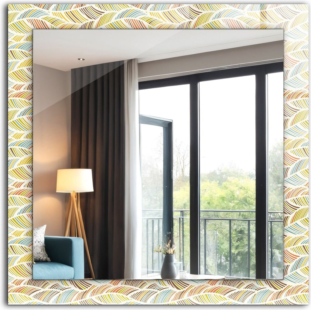 Dekorativer Wandspiegel - Bedruckter Spiegel - Motiv - 60x60 cm - Bunte Wellen Aus Blättern