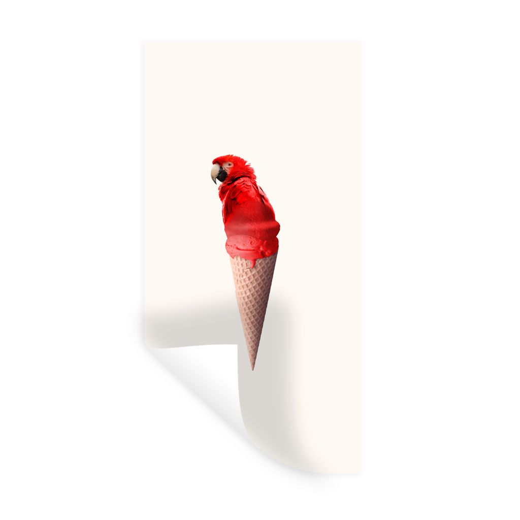 MuchoWow Wandtattoo Wandsticker Wandaufkleber Eiscreme - Papagei - Rot - Eistüten - Weiß 40x80 cm Selbstklebend und Repositionierbar - Repositi...