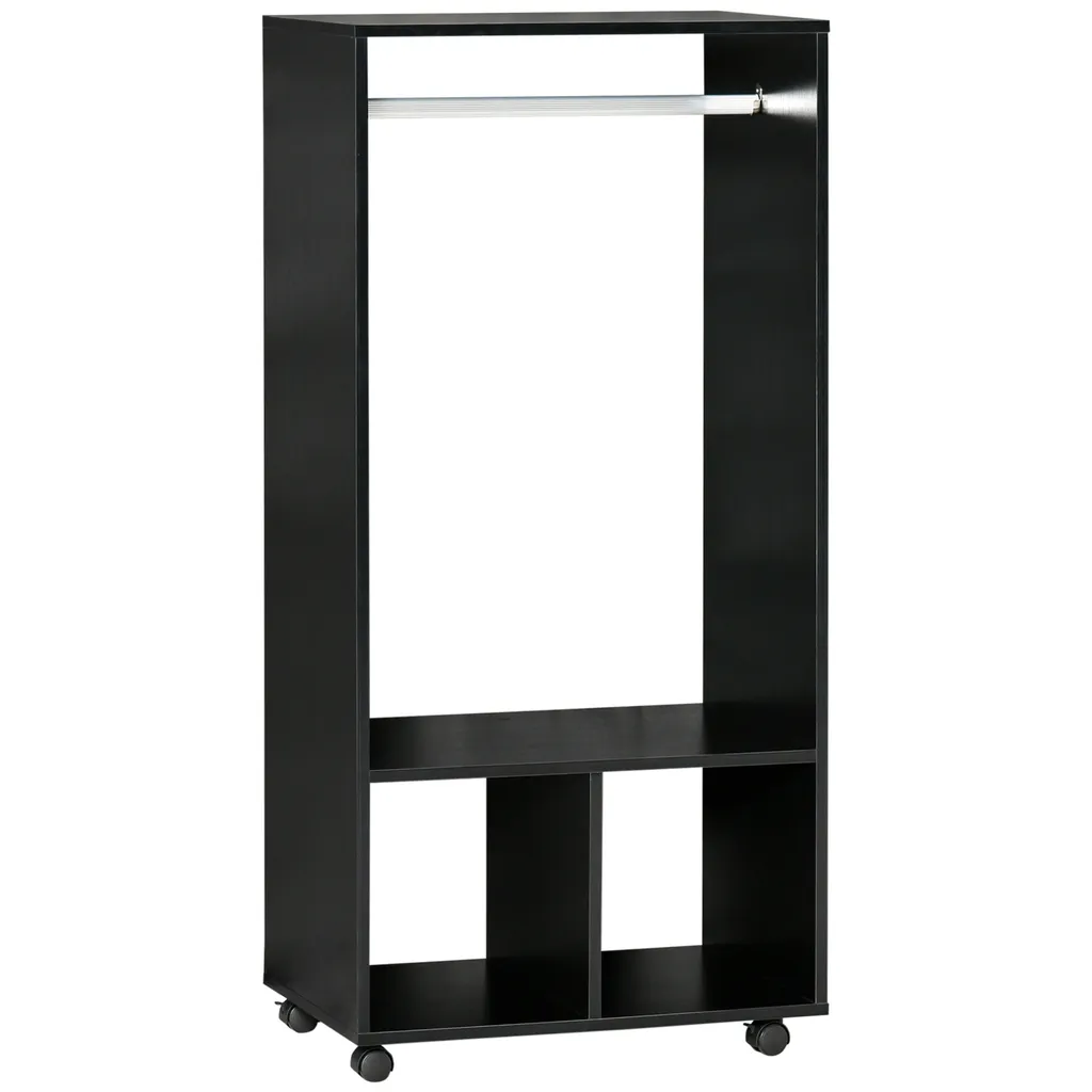 Armoire HOMCOM Noire avec 2 Compartiments et 4 Roulettes 60x40x128 cm
