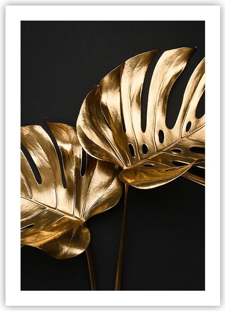 Poster - Poster ohne Rahmen - Golden Blätter Monster - 50x70 cm - Wand Bild - Wanddeko - Wandbilder - Kunstposter - Wandposter - Bilder - Kunstdru...