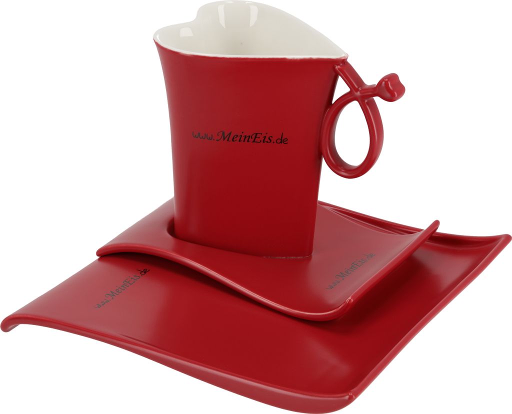 TIBU Tasse und Untertasse Set Herzform Beige Keramik Kuchenteller Dessertteller Kaffee Tee kreatives Geschenk Valentinstag Geburtstag (400ml)