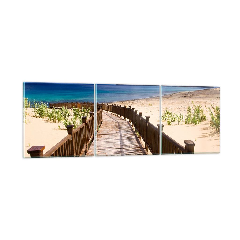 Bilder auf glas - Ozean Strand Sand Ufer - 120x40cm - Glasbilder - Wandbilder - Kunstdruck - zum Aufhängen bereit - Wanddekoration aus Glas - Glas...