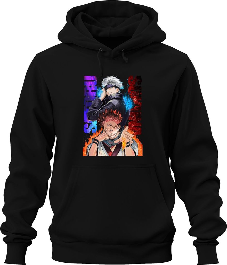 Jujutsu Kaisen Gojo Satoru Sukuna Flammen Augenbinde Geschenk Uni Hoodie Kapuzenpullover, Schwarz, XL