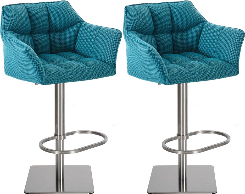 2er Set Barhocker SIHAR - Stoff Türkis 64x45x88 cm Silber | Barstuhl Höhenverstellbar Mit Lehne Drehbar Tresenhocker Tresenstuhl Kneipenhocker