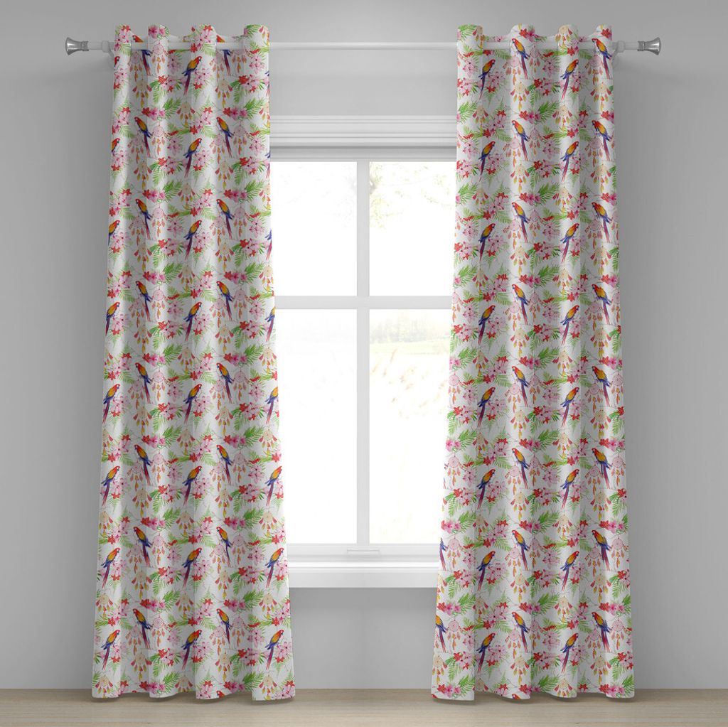 ABAKUHAUS Papagei Ösenvorhang, Wald Mit Papageien Und Native Ethnic Dreamcatchers Spirituelle Symbole Folk Artwork, Dekorative 2-Panel-Fenstervorh...