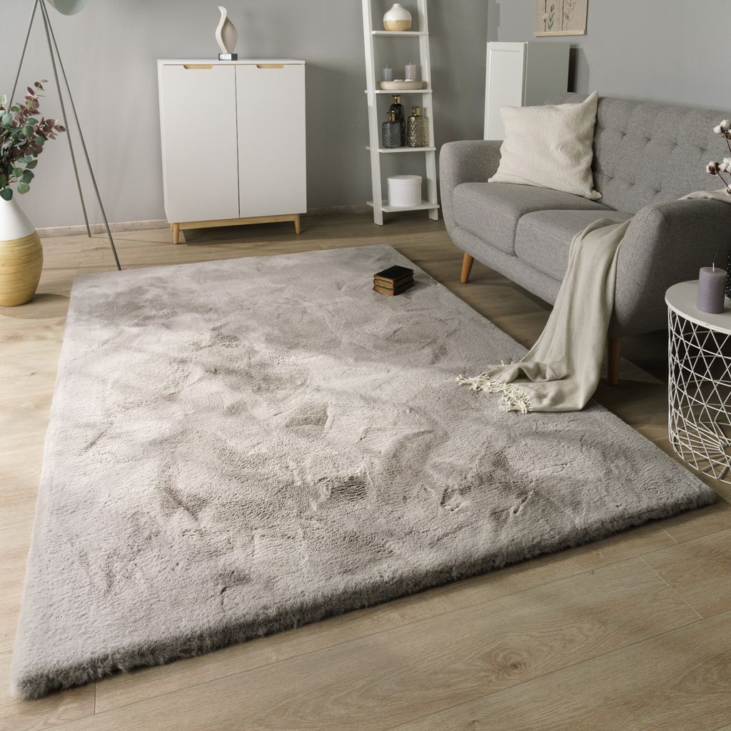 Hochflor Teppich Wohnzimmer Shaggy Kaninchenfell Imitat Kunstfell Langflor Flauschig Grösse 120 cm Rund