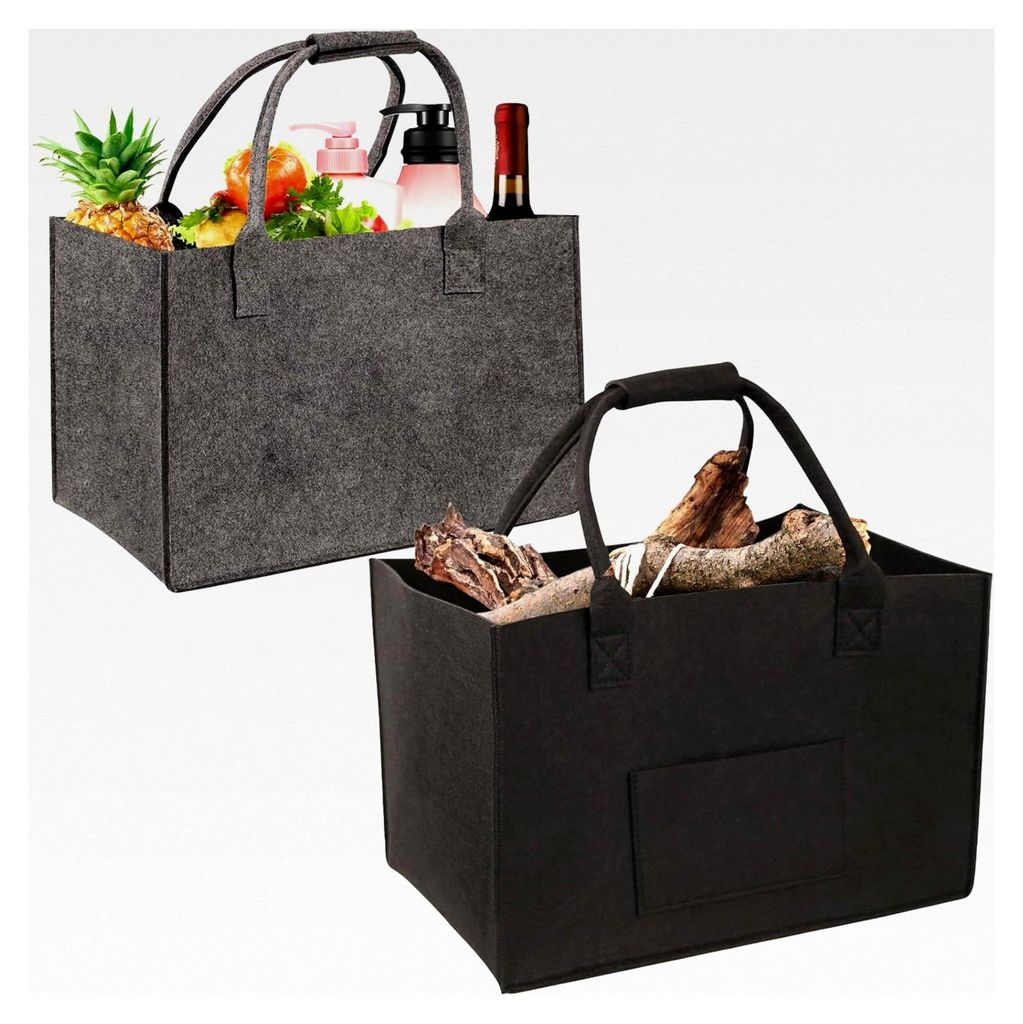 2 Stück Filztasche Shopper Holzkorb für Kaminholz, Robuste Einkaufstasche aus Filz, Faltbare Filztaschen Shopper Groß