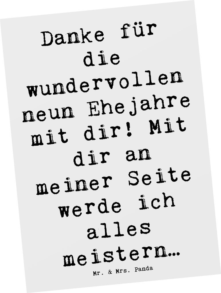 Mr. & Mrs. Panda Postkarte Spruch 9. Hochzeitstag Produktbild 