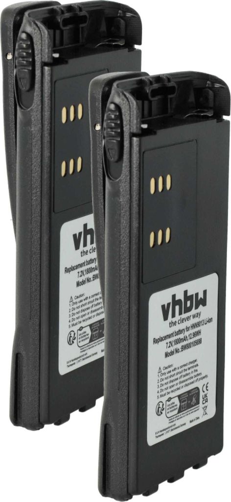 vhbw 2x Akku kompatibel mit Motorola GP280, GP240, ATS2500, GP1280, GP140, GP320 Funkgerät, Walkie Talkie (1800 mAh, 7,2 V, Li-Ion) + Gürtelclip