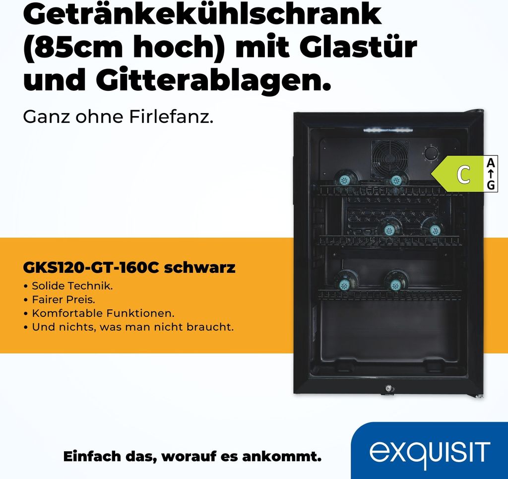 Exquisit Glastürkühlschrank GKS120-GT-160C schwarz | Produktbild 2