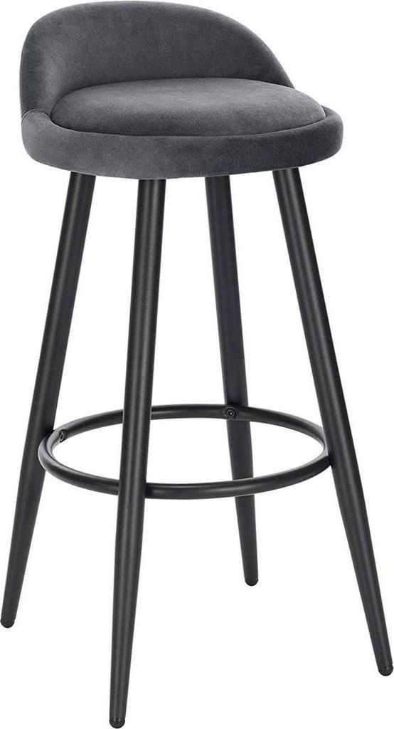 Samt Barhocker Verilo – Ergonomisch – Dunkelgrau – Mini Rückenlehne – Küchen- & Bartresenstuhl – Höhenverstellbar – 1 Stück