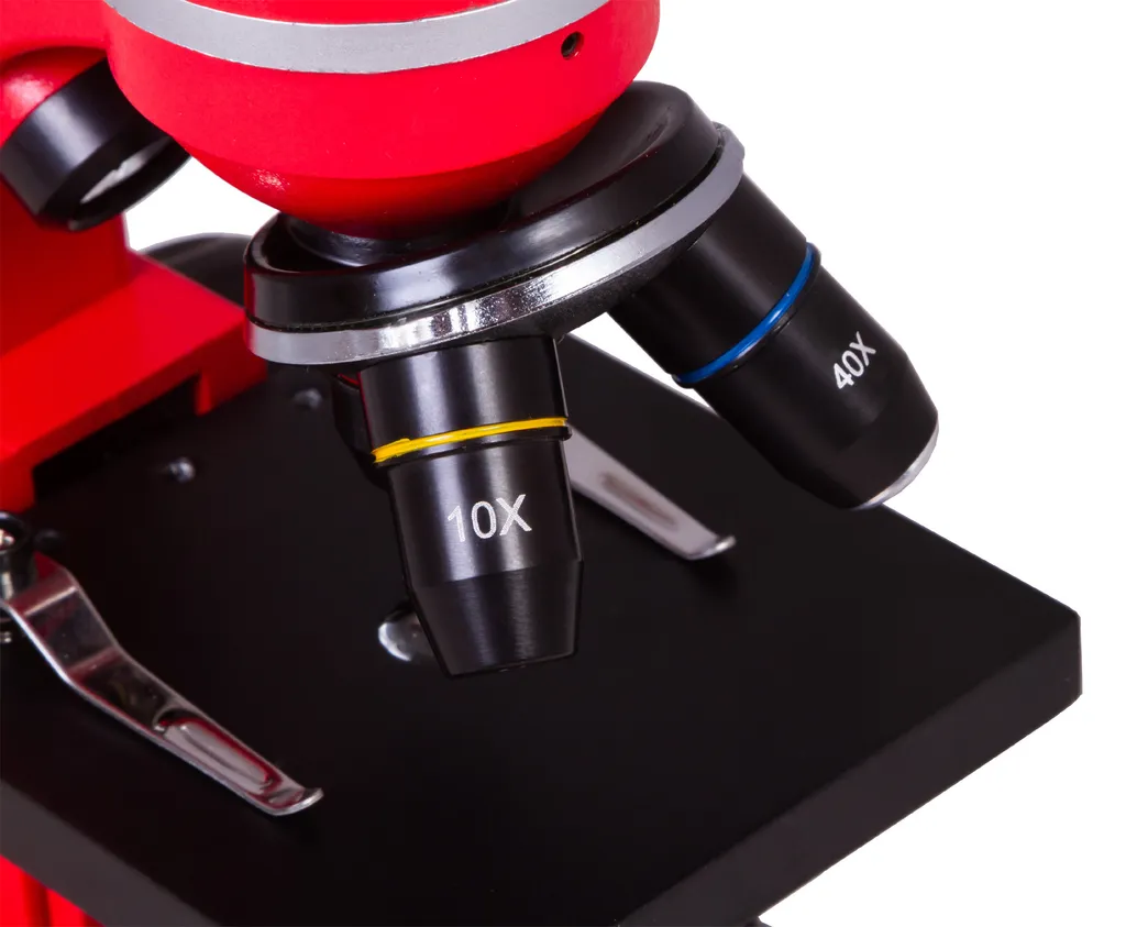 Microscope Junior 29 cm Rouge en Acier avec Coffret Complet 28 Pièces - 14