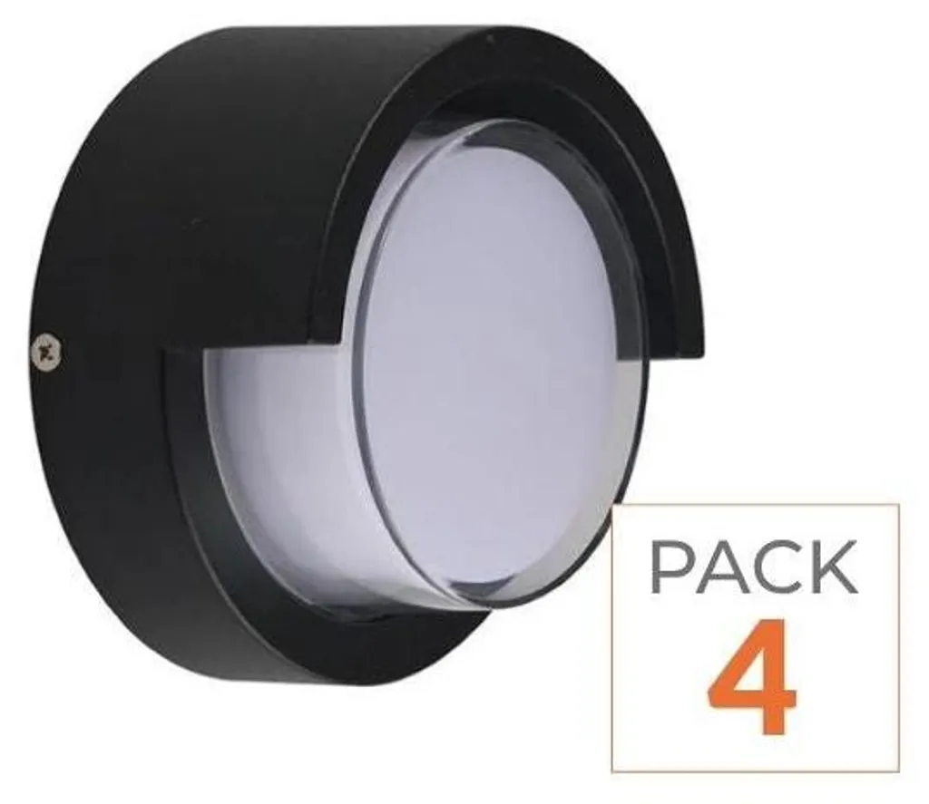 Éclairage LED pour Terrasse et Jardin 15W IP65 Noir Rond Pack de 4 Lampes
