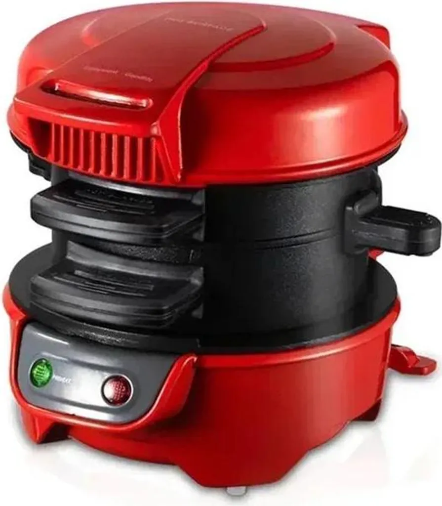 Macchina Colazione Multifunzione Rossa 3-in-1 UE: Espresso e Toast Perfetti