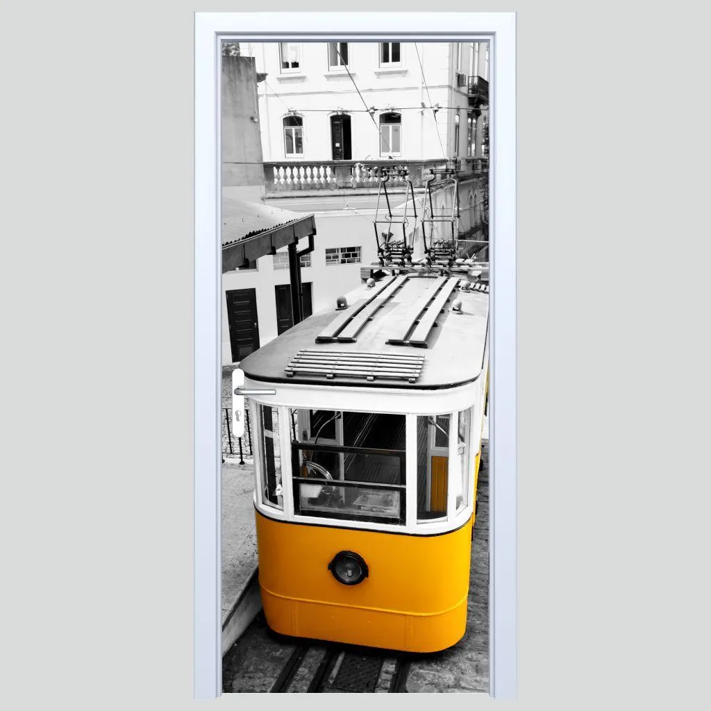 Decorazione porta 3D Tram Giallo 338PD | Sticker Tessuto autoadesivo