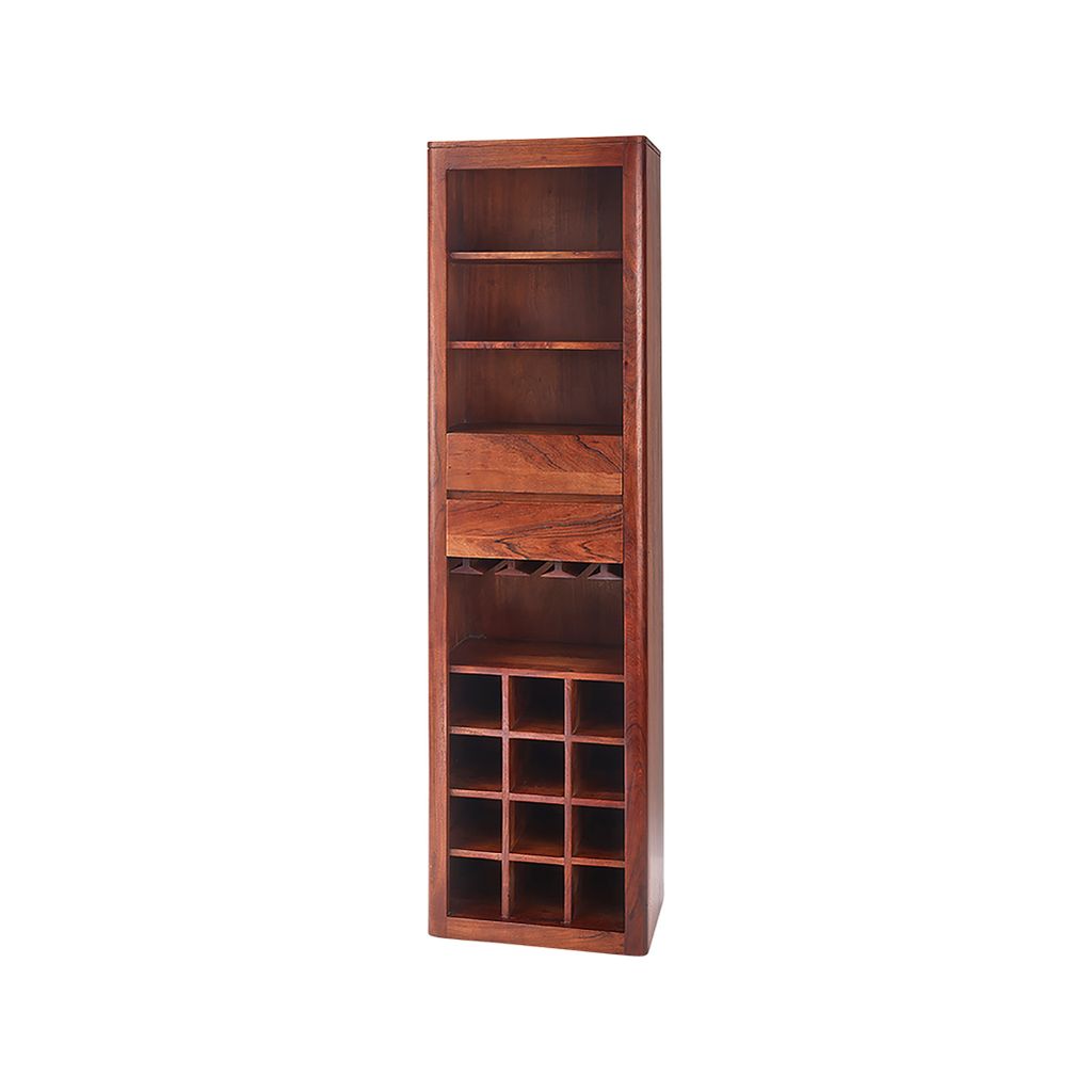 Kobolo Weinregal Weinschrank MASSIVE- Akazienholz - 50x36x180cm - Wohnzimmer Esszimmer Hochschrank Schrank Regal Zuhause Einrichtung Home Deko Zuhause