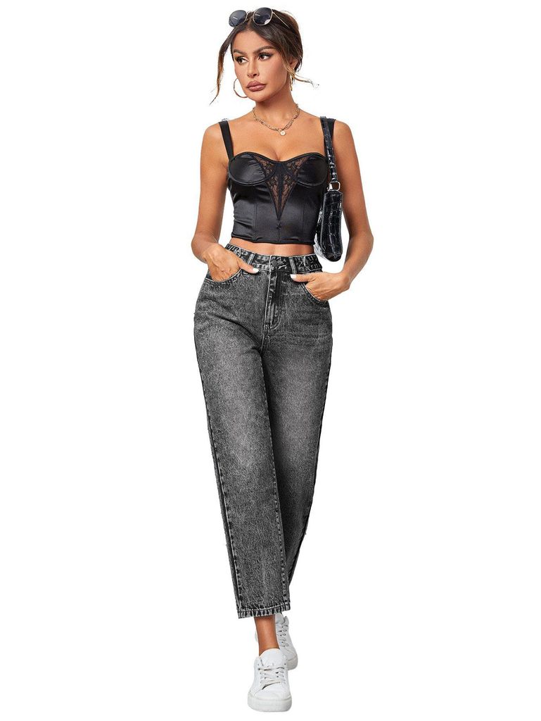 Weite Jeans Damen-Jeans, klassischer Loose Fit, gerade geschnitten Locker und bequem, schmeichelt verschiedenen Körperformen