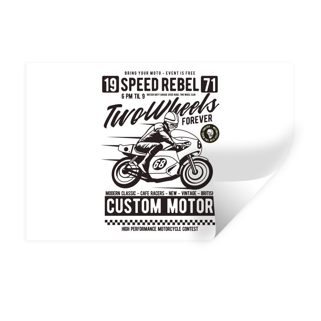MuchoWow Wandtattoo Wandsticker Wandaufkleber Motorrad - Mann - Helm - Vintage 90x60 cm Selbstklebend und Repositionierbar - Aufkleber